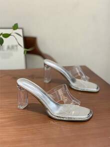 Transparent PVC Strap High Heel Sandals, Street Style, Summer - Silver - View 2