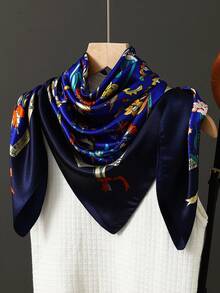 女士时尚印花围巾，35.4英寸方形丝滑披肩，新款90*90厘米多功能领巾，奢华防晒围巾 - 彩色 - 查看 6