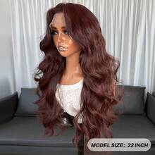 Karnika Roan 13x4 蕾丝前假发，22 英寸波浪形合成假发，150% 密度，自然逼真蕾丝前假发，耐热纤维假发，适合日常、派对、节日、初学者佩戴 - 棕色 - 查看 5