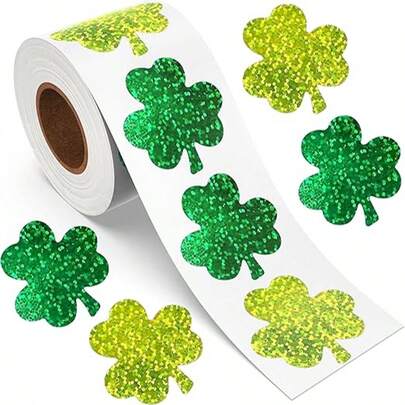 Nhãn dán ngày lễ Thánh Patrick, cuộn nhãn dán hình cỏ ba lá, nhãn dán lấp lánh ba chiều ngày lễ Thánh Patrick, nhãn dán tự dính hình cỏ ba lá may mắn ngày lễ Thánh Patrick, thích hợp cho tiệc kiểu Ireland, phong bì, thiệp, túi quà.