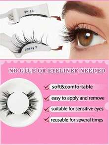1/2 Pairs Magnetic False Eyelashes Set, Comes With Professional Tweezers, Reusable, No Glue Needed, Creates Natural, Fluffy & Voluminous Lash Effect, Lightweight & Comfortable, Ideal For Makeup Travel, Parties, Festivals, Dance Performances, Sparkling Lashes, Magnetic Lashes - Multicolor - View 8