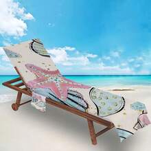 1pc Foldable Beach Chair Cover, Can Be Folded Into A Tote Bag, With Side Pockets For Glasses And Phone. Suitable For Beach Chair, Towel, Swimming Pool Lounge, Sunbathing, Convenient To Carry - Ocean 2 - View 3