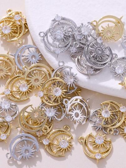 3件套DIY配件，精美铜镶嵌锆石18K金/银月亮吊坠