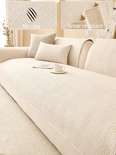 1pc Comfortable Chenille Sofa Cushion Cover, All-Season Universal Sofa Seat Protector, Modern Minimalist Non-Slip Sofa Pad, Dust-Proof And Washable Sofa Slipcover, Beige Fresh And Soft, Color-Fast And Shed-Resistant, Pet-Friendly, Fits Sectional Sofa, Bedroom, Office, Living Room