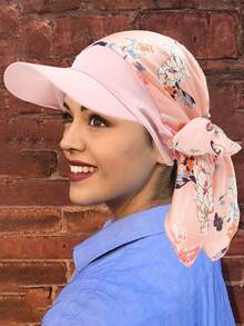 1pc New Arrival European And American Long Tail Ribbon Headscarf Hat, Women Satin Brim With Two Tails Turban Cap - Multicolor - View 5