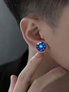 suteyi Stylish Printed Blue Geometric Light Men's Earrings, Suitable For Everyday Wear, Parties, And As A Gift. - Silver - View 2