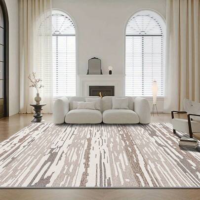 1pc Modern Minimalist Style Light Gray Background Brown-Gray Vertical Striped Rug. Velvet Material Weighs Approx. 850g, Thickness Approx. 0.6cm. The Rug Is Wear-Resistant, Anti-Slip, And Easy To Clean. Available In Multiple Sizes. Suitable For Kitchen/Living Room/Dining Room/Bedroom/Balcony/Bathroom/Study. The Perfect Choice For Home Decor.