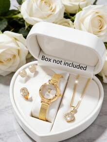 1 pieza Reloj de cuarzo de mujer pequeño, multifuncional y de moda, con esfera redonda y sencilla, correa de aleación, reloj de pareja o hermanas, adecuado para uso diario y como regalo de vacaciones - Dorado - Ver 15