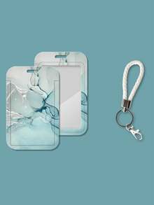 1 Pc Exquisite Marble Texture ID Card Holder With Metal Key Ring Plastic Sliding Card Holder Meal Card Bus Card Work Card Access Control Multi-Function Protective Cover - Marble-patterned Card Holder - View 10