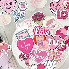 50pcs Heart Shaped Stickers For Decorating Phone Cases, Notebooks, Diaries, Planners, Guitars, Skateboards, Valentine's Day Gifts - Love - View 2