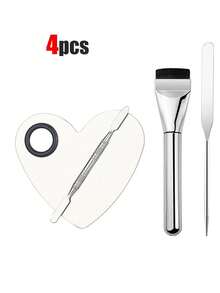 4件套化妆调色盘套装，专业不锈钢化妆工具套装，包括调色盘、刮刀、粉底刮刀、粉底刷、带刮刀的指甲油和眼影调色盘、化妆品颜料混合工具 - 彩色 - 查看 19