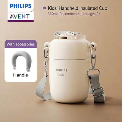 Philips Avent Bình nước trẻ em, cốc giữ nhiệt bằng thép không gỉ 316, cốc có ống hút cho trẻ từ 1-3 tuổi, cách nhiệt sáu lớp, chống rò rỉ 360 độ, có dây đeo điều chỉnh được, giữ đồ uống ấm hoặc lạnh.