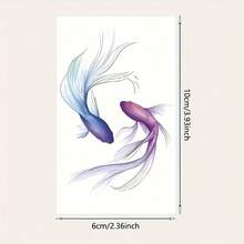 1 Set Mermaid Twin Fish Encircle Pattern Temporary Tattoo Sticker, Long-Lasting, Realistic Appearance, Waterless, Glare-Free Fake Tattoo, Unisex, Ideal Gift Choice - Black - View 5