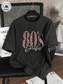Camiseta gráfica retro de los 80 para mujer de talla grande - Camiseta holgada de talla grande con estampado de letras grandes, de manga corta, cuello redondo, lavada, adecuada para todas las estaciones, lavable a máquina, cómoda, ajuste relajado, diseño divertido, tela de algodón, adecuada para uso diario, estilo de ropa de calle retro, negro de verano - Negro - Ver 7