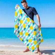 1 Stück Strandtuch mit Ananas-Streifenmuster, super saugfähig und schnelltrocknend für Schwimmen, weich und leicht als Stranddecke, ideal für Strand, Schwimmen, Outdoor-Camping-Reisen, unverzichtbares Strandaccessoire - Verschiedenfarbig - Übersicht 6