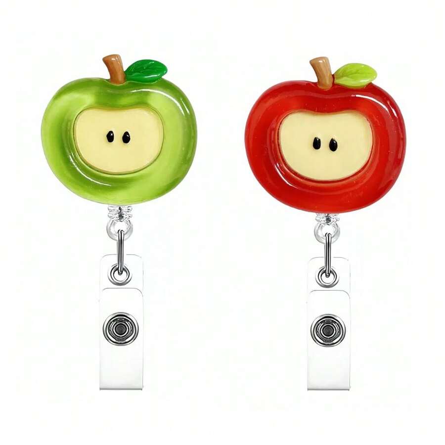 1pc Cartoon Fruit Retractable Badge Reel, Apple Shaped ID Card Holder - Cartoon - View 1
