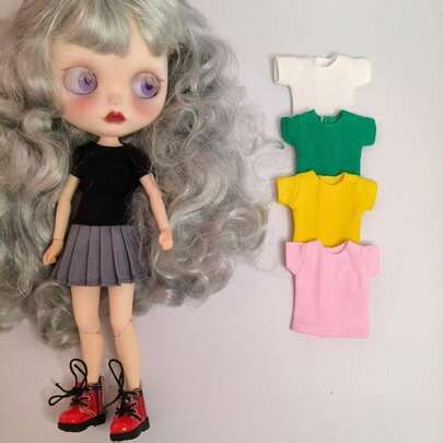 1pc Handmade Blyth Clothes T-Shirt, Pure Color Short Sleeve T-Shirt For 1/6 DollsAccessories(Momoko,Obistu,Licca,1/6 Doll)