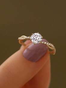 BALMORA 1pc Sterling 925 Silver Exquisite Elegant Fashionable Shining Double Layers Round Cubic Zirconia Finger Ring For Women Engagement & Wedding Jewelry Party Gift - Gold - View 1