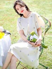 Women Midi Dresses - Apricot - View 3