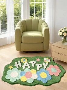 DAJIANG 1pc Flocked Polyester Material, All Season, Asymmetrical Shape, Thickened, Floral, "Happy" Letter, Cartoon, Anti-Slip TPR Bottom, Soft, Absorbent, Comfortable, Machine Washable, Hand Washable, Easy To Clean, Suitable For Sink, Shower, Bathtub, Bathroom Mat Entryway Decor - Multicolor - View 6