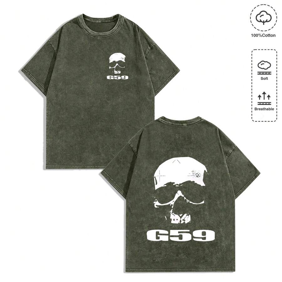 EWH100% Pure Cotton,Make Old,Retro,230g,Men's Y2K Vintage Distressed Black T-Shirt,G59 S Uicideboys Skull Gothic Print,Concert,Cyber Monday,Gothic,Vintage,Streetwear Graphic,Valentine's Day Gifts,New Year's Gifts,Carnival Gifts,St. Patrick's,Easter,Father's Day,Mother's Day GiftsDG004-AB - 軍綠色 - 查看 1