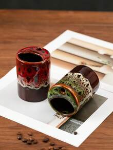 1个陶瓷裂纹釉马克杯，卡布奇诺咖啡杯，复古时尚拿铁杯，早餐牛奶杯，果汁杯，适合居家、办公室、咖啡馆、感恩节、情人节、母亲节、节日礼物 - 彩色 - 查看 4