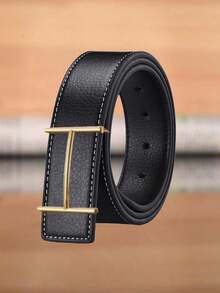 1pc Men's Litchi Grain Smooth Buckle H-Buckle Fashion Casual Versatile Belt - Multicolor - View 11