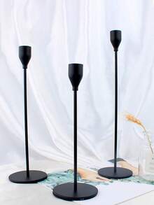 1pc Metal Iron Single Candle Holder Stand, Home Decor Candle Holder, Romantic Candlelight Dinner Decoration For Wedding Anniversary, Valentine's Day - Black - View 3
