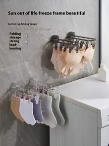 Generic Clothes Drying Hanger With 9 Clips,Clothes Drying Rack,Folding Clothes Rack,Wall Mounted Towel Hook,Suction Cup Hanger(Grey) - Multicolor - View 7