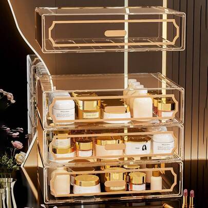 1pc Clear 11in Stackable Acrylic Organizer Drawers, Bead Storage Boxes, Clear Makeup Bins With Integrated Handle, Multi-Functional Storage Box, For Bedroom Organizing, Makeup Cabinet Organizers, Art Storage And Transportation