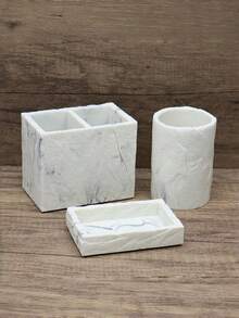 8件套树脂浴室配件套装 - 人造大理石纹。包括皂碟、漱口杯、乳液瓶、牙刷架、棉签架、纸巾盒、小托盘和大托盘。 - 彩色 - 查看 3