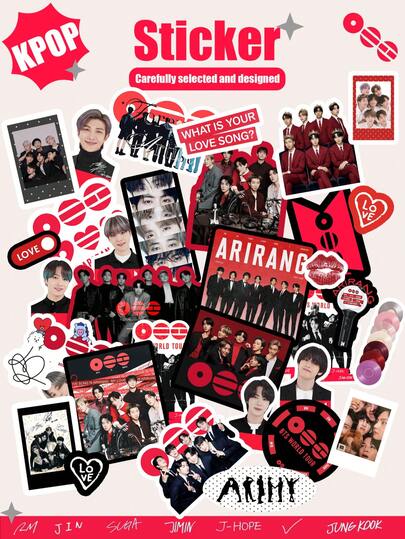 110pcs/Set KPOP B/TS, ARMY OT7, ARIRANG Sticker Pack, Suitable For Luggage, Laptop, Bicycle, Motorcycle, Stationery, Scooter, Furniture, Refrigerator, Phone, Cup, Helmet, Car, Great Gift For Friends, Family, Fans