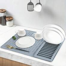 Rejilla de secado de platos de silicona, organizador de cubiertos estilo cajón, alfombrilla de almacenamiento y escurridor de utensilios de cocina - Ver 1