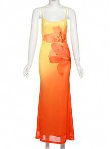 YeonC Elegant Sleeveless Knit Camisole Dress, Digital Printed, Made Of High Stretch Fabric - Orange - View 8