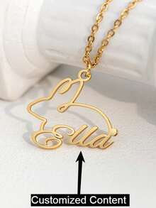 Collar de conejo de dibujos animados personalizado, collar con nombre en inglés personalizado, joyería de moda de acero inoxidable personalizada - Multicolor - Ver 1