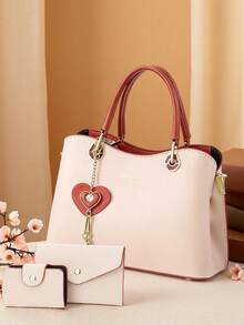 Elegant Embroidered Women's Handbag - With Detachable Shoulder Strap, Zipper Closure, Golden Hardware, Everyday Elegance | Handbag | Detachable Strap - Black - View 1