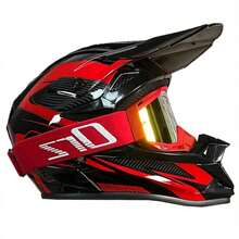 AD 1顶摩托车越野头盔，电动自行车骑行安全防护头盔，山地自行车速降帽，男女通用四季款 - 紅黑色 - 查看 2