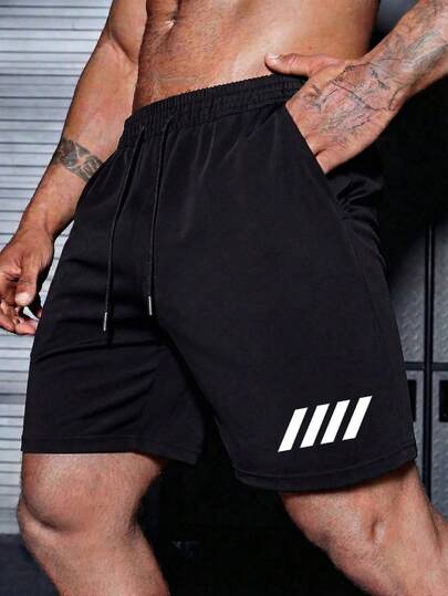 Quần short thể thao nam mùa hè in họa tiết, có dây rút ở eo và túi, thích hợp cho phòng tập và mặc thường ngày.