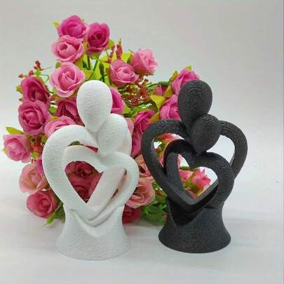 1pc Abstract Heart-Shaped Sculpture, 3D Printed Couple Sculpture, Love Art Decor For Living Room, Funny Creative Desktop Ornament, Surprise Gift For Couples