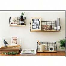 One-Piece Ironwork, Wall-Mounted Shelf Without Drilling, Suitable For Rooms, Living Rooms, Apartment Decoration, Festival Storage Rack, Leisure Bedside Storage Rack, Wall-Mounted Storage Rack (With Hooks) - Black - View 2
