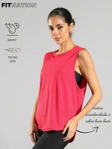 FITNATION Women's Fitness Tank Top With Elongated And Rounded Front And Back, Made From DRYFIT Technology Fabric, Ideal For The Gym. - 品紅 - 查看 2