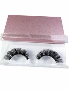 1 Pair Black D-Shape Faux Mink Pink Glitter Paperboard Eyelash Set, 18mm Curled Fluffy Natural Cat Eye False Eyelashes, Suitable For Daily Natural Makeup - Black - View 3