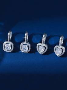 Bộ 2 đôi bông tai nữ hình trái tim vuông màu vàng kim - Mặt dây chuyền hình trái tim có thể tháo rời với khung đính kim cương lấp lánh, thiết kế hai mặt phù hợp với nhu cầu phối đồ hàng ngày, trang sức tinh tế, không gây dị ứng, thích hợp cho da nhạy cảm, món quà ý nghĩa cho kỷ niệm, ngày Valentine, sinh nhật dành tặng người thân yêu. - Nhiều màu - Xem 7
