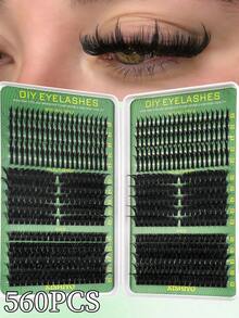 560根D型卷翘仿貂毛假睫毛，10-16毫米，100/120/160/200D型单根睫毛，自然卷翘假睫毛套装，含胶水 - 彩色 - 查看 11