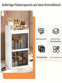 Makeup Storage Box, Acrylic Foldable Sliding Door Design, Transparent Lid Cosmetic Display Cabinet, Large Capacity Skincare & Beauty Organizer, Ideal Gift For Women, Suitable For Bedroom And Bathroom Vanity, Stores Lipsticks, Brushes, Nail Polish, - Multicolor - View 5