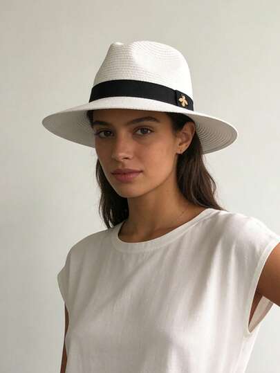 1pc Universal Straw Hat, Casual Versatile Hat Suitable For Daily Outdoor Wear