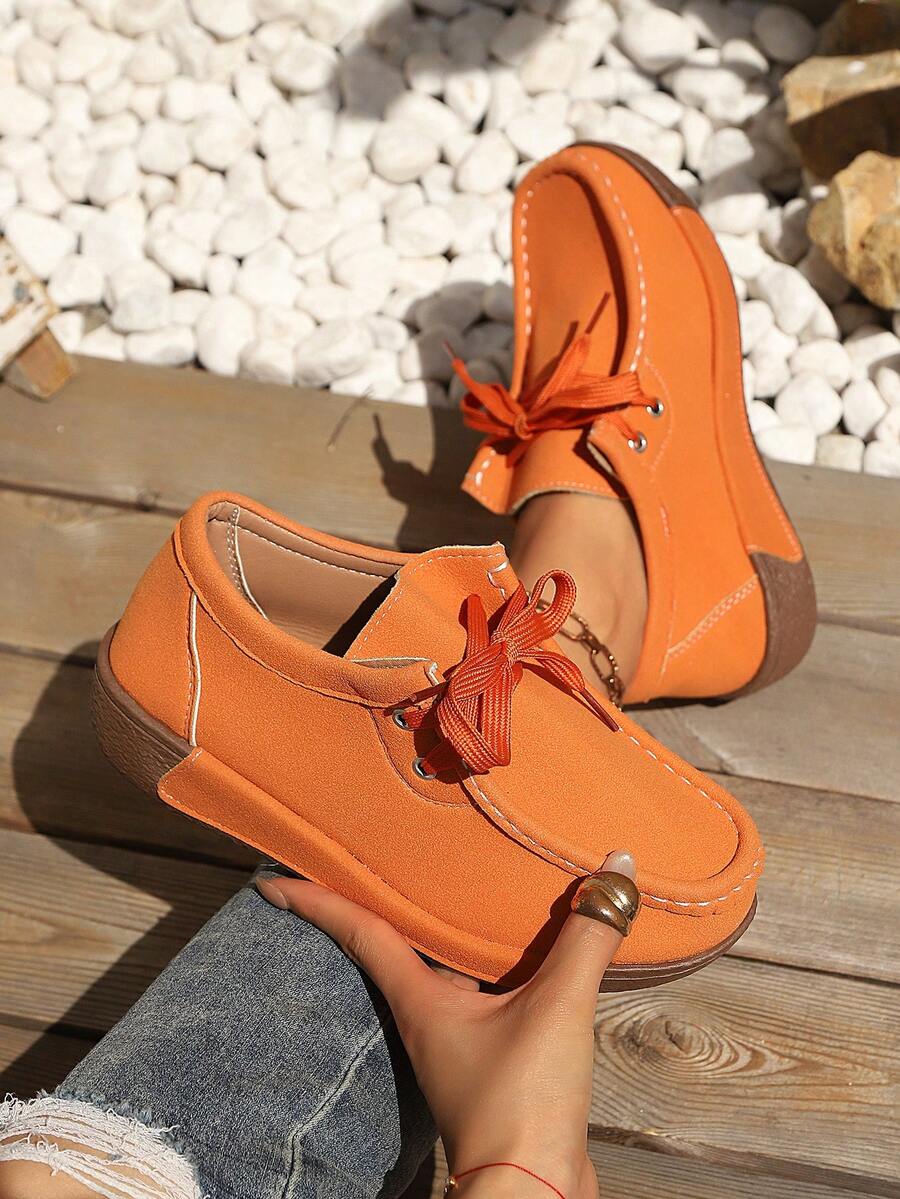 Black Square Toe Thick Sole Shoes, Elegant & Versatile, Multiple Colors Available, Ideal For Daily Wear & Parties, Stylish & Easy To Match. - Orange - View 1
