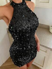 Đầm sequin trễ vai không tay gợi cảm dành cho nữ của Unadoll, thích hợp cho các buổi tiệc cocktail, lễ hội âm nhạc, tiệc tùng, sự kiện, sinh nhật, ngày Valentine và các dịp khác. - màu đen - Xem 9