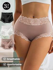 QUASTI 3条装女士中腰蕾丝印花内裤，舒适贴身，亲肤透气，是理想的礼物之选。 - 彩色 - 查看 2