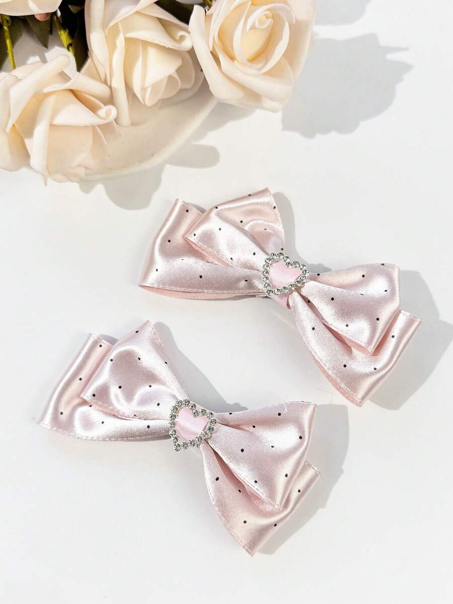 2pcs Women's Solid Color Lovely Bowknot Hair Clips,Summer,Holiday,Travel - Pink - View 1